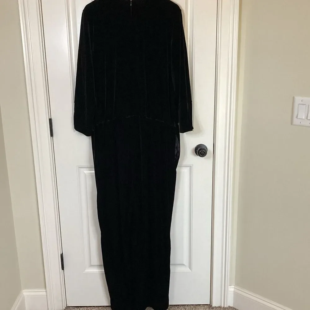 Chicos Womens Velvet V Neck Jumpsuit XXL Black Long Sleeve Wide Leg‎ Classy - Picture 9 of 14